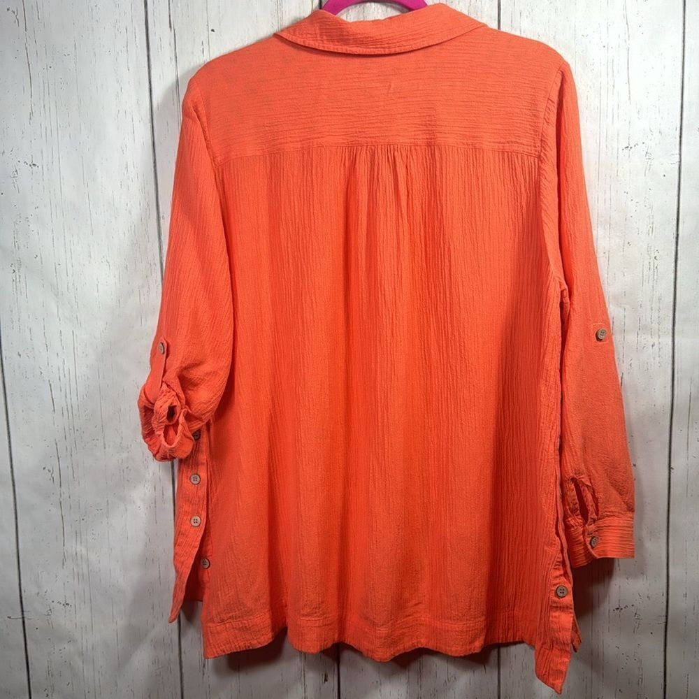 Soft Surroundings Orange Gauze Tunic Top PXL  Size Roll Tab Sleeve Boho Coastal - Picture 13 of 16